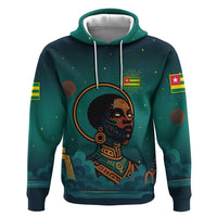 Togo Futuristic Afrocentric Woman Zip Hoodie with Flag and Stars Design