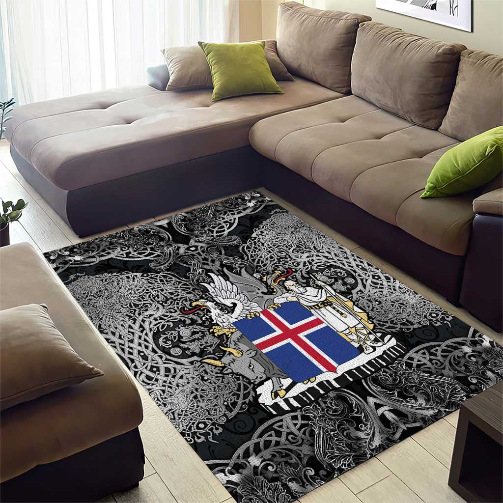 Icelandic Coat of Arms Area Rug Viking Knotwork and National Flag Design