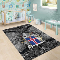 Icelandic Coat of Arms Area Rug Viking Knotwork and National Flag Design