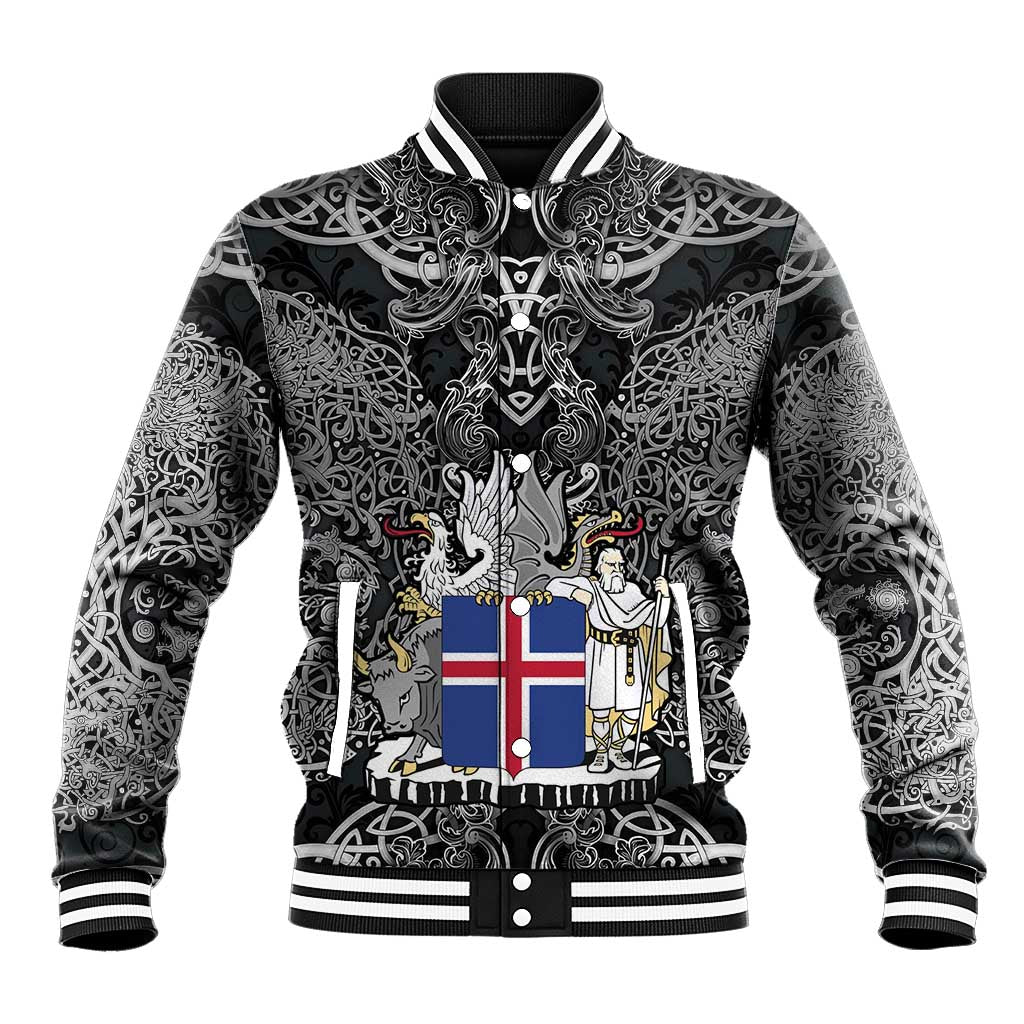 Icelandic Coat of Arms Baseball Jacket Viking Knotwork and National Flag Design