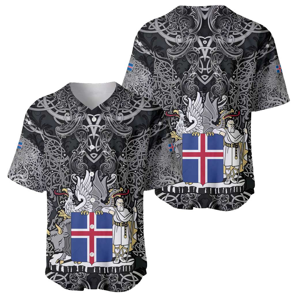 Icelandic Coat of Arms Baseball Jersey Viking Knotwork and National Flag Design