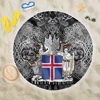 Icelandic Coat of Arms Beach Blanket Viking Knotwork and National Flag Design