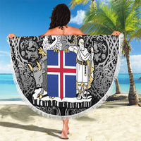 Icelandic Coat of Arms Beach Blanket Viking Knotwork and National Flag Design
