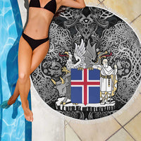Icelandic Coat of Arms Beach Blanket Viking Knotwork and National Flag Design