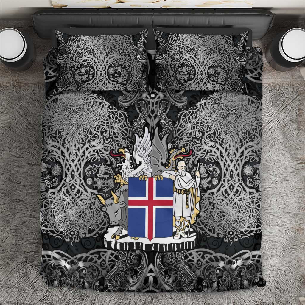 Icelandic Coat of Arms Bedding Set Viking Knotwork and National Flag Design