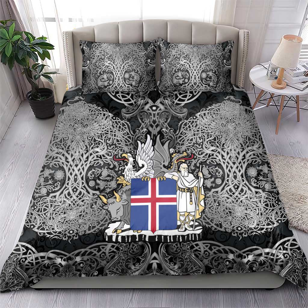 Icelandic Coat of Arms Bedding Set Viking Knotwork and National Flag Design