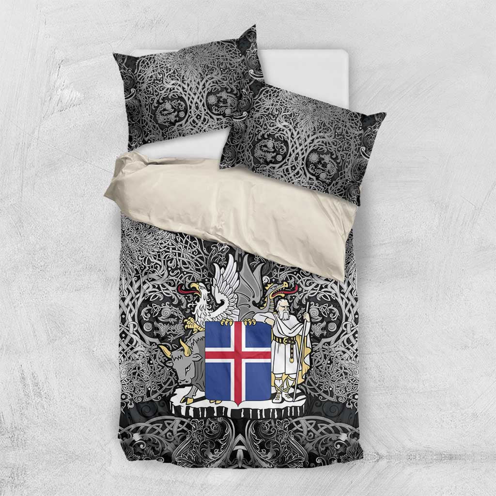 Icelandic Coat of Arms Bedding Set Viking Knotwork and National Flag Design