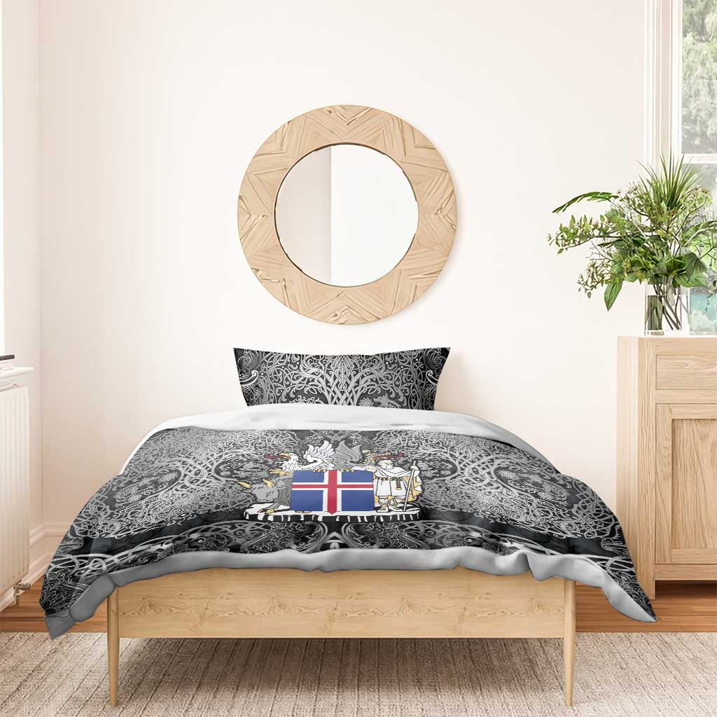 Icelandic Coat of Arms Bedding Set Viking Knotwork and National Flag Design