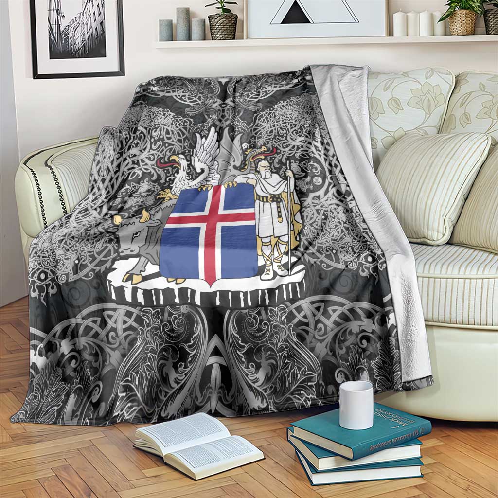 Icelandic Coat of Arms Blanket Viking Knotwork and National Flag Design