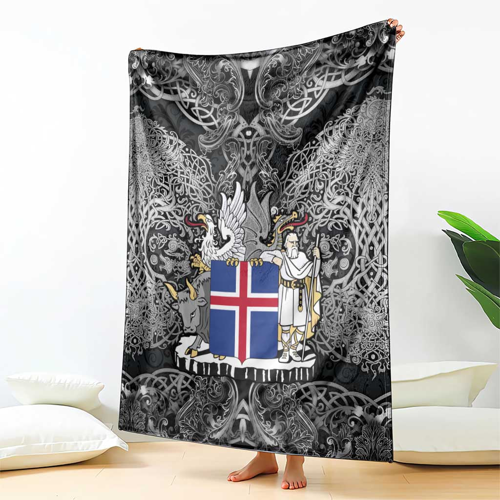 Icelandic Coat of Arms Blanket Viking Knotwork and National Flag Design