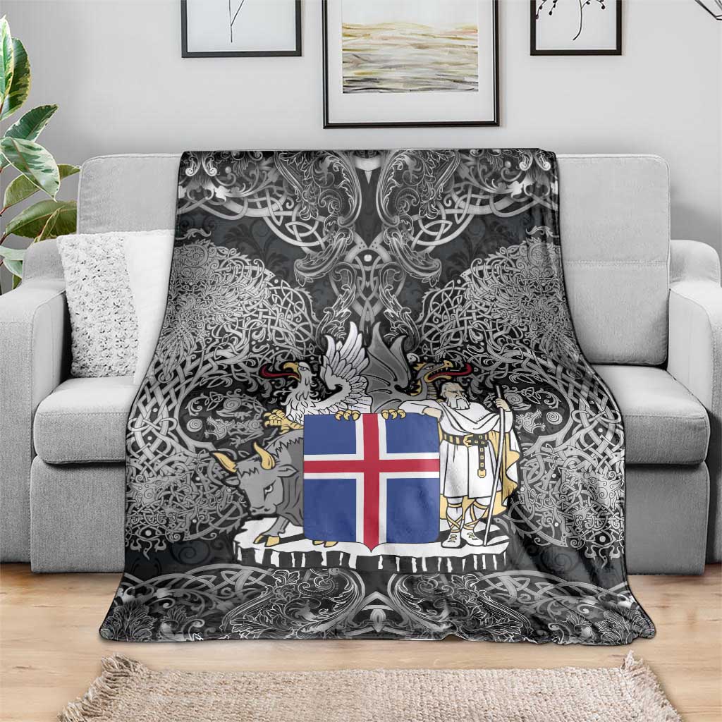 Icelandic Coat of Arms Blanket Viking Knotwork and National Flag Design