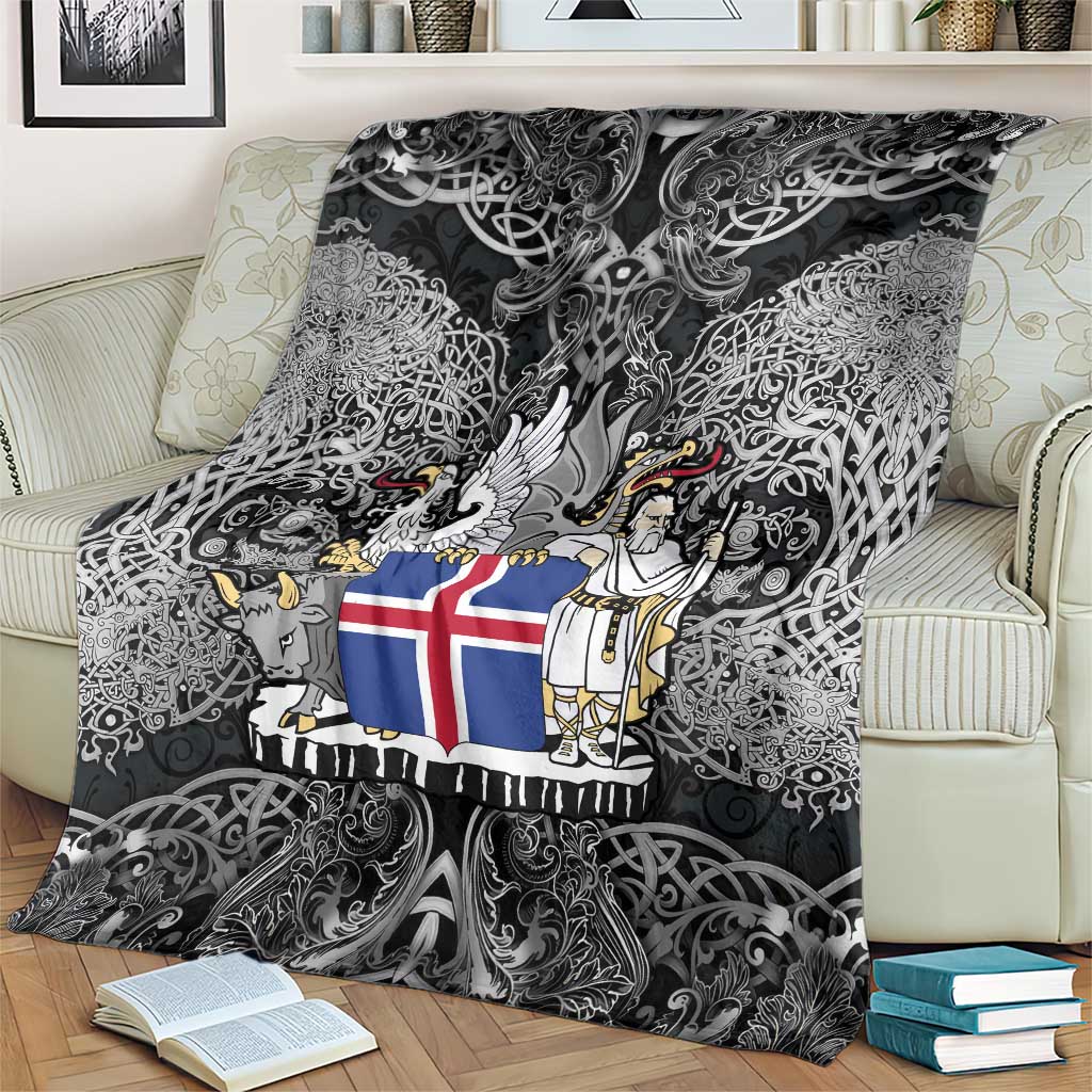 Icelandic Coat of Arms Blanket Viking Knotwork and National Flag Design