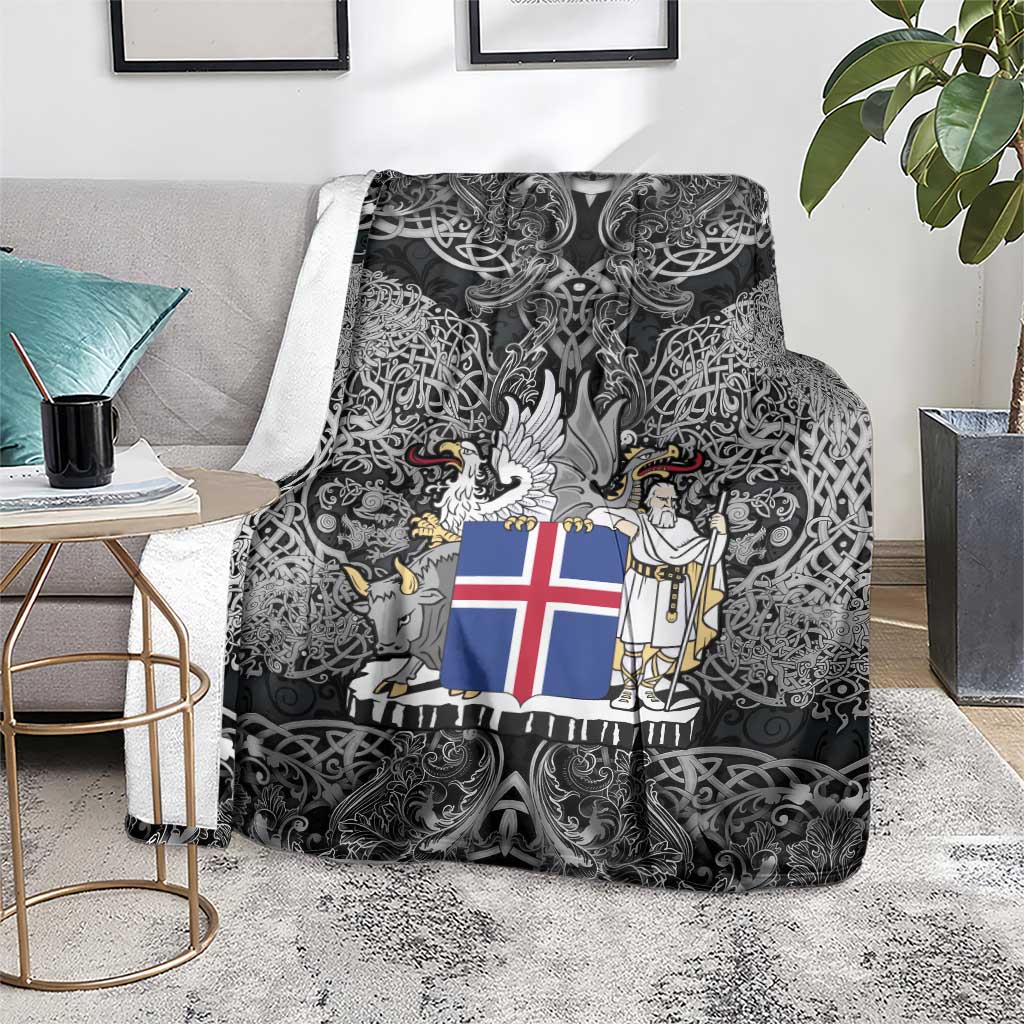 Icelandic Coat of Arms Blanket Viking Knotwork and National Flag Design