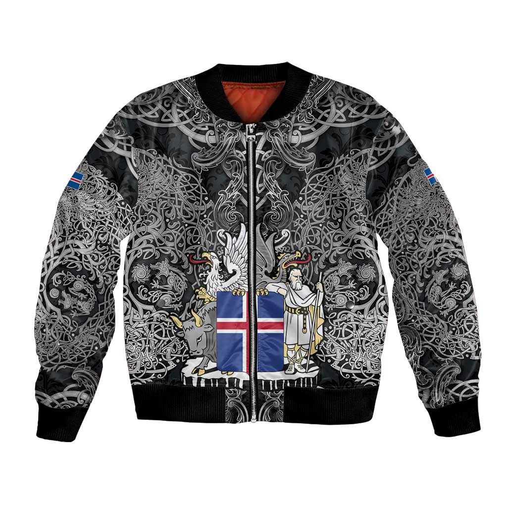 Icelandic Coat of Arms Bomber Jacket Viking Knotwork and National Flag Design
