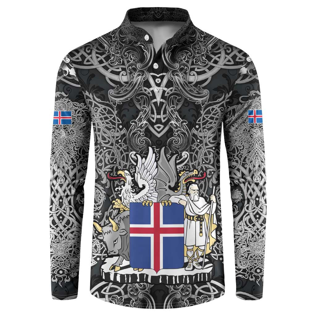 Icelandic Coat of Arms Button Sweatshirt Viking Knotwork and National Flag Design