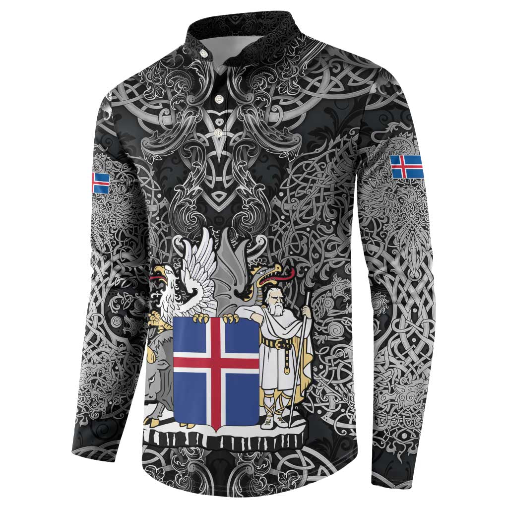 Icelandic Coat of Arms Button Sweatshirt Viking Knotwork and National Flag Design