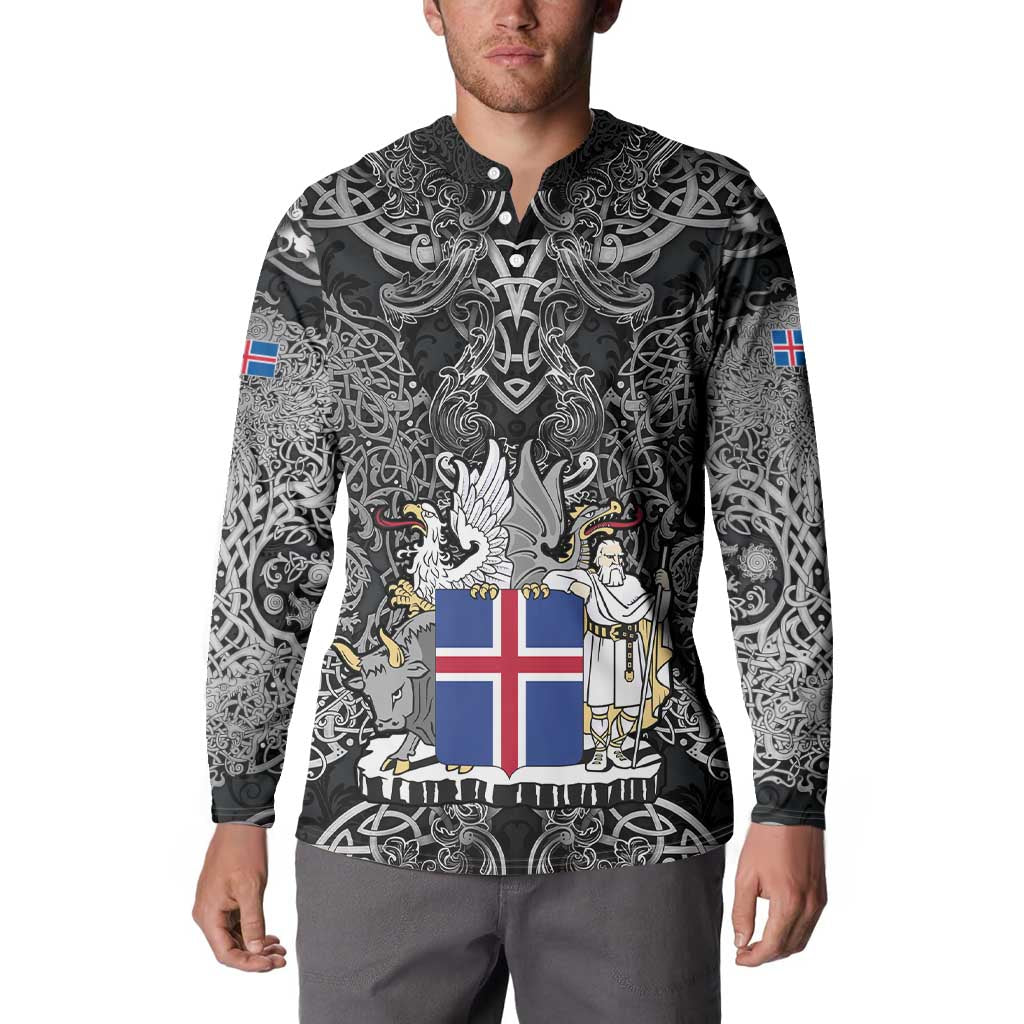 Icelandic Coat of Arms Button Sweatshirt Viking Knotwork and National Flag Design