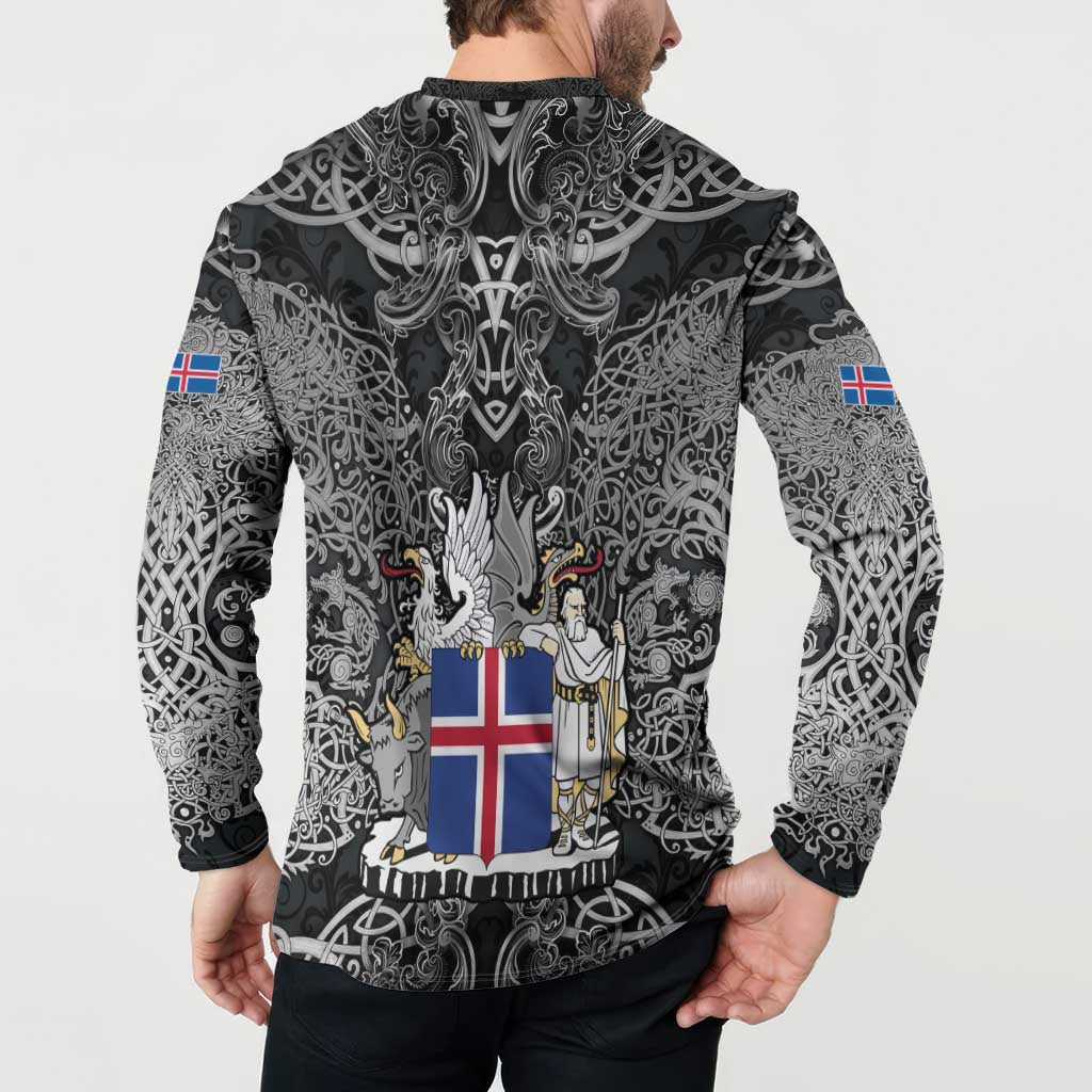 Icelandic Coat of Arms Button Sweatshirt Viking Knotwork and National Flag Design