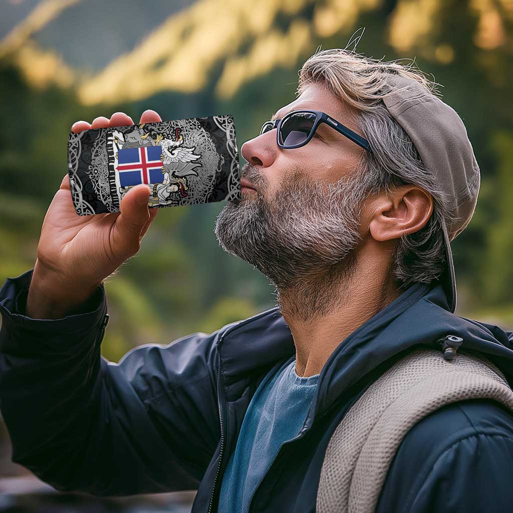 Icelandic Coat of Arms 4 in 1 Can Cooler Tumbler Viking Knotwork and National Flag Design