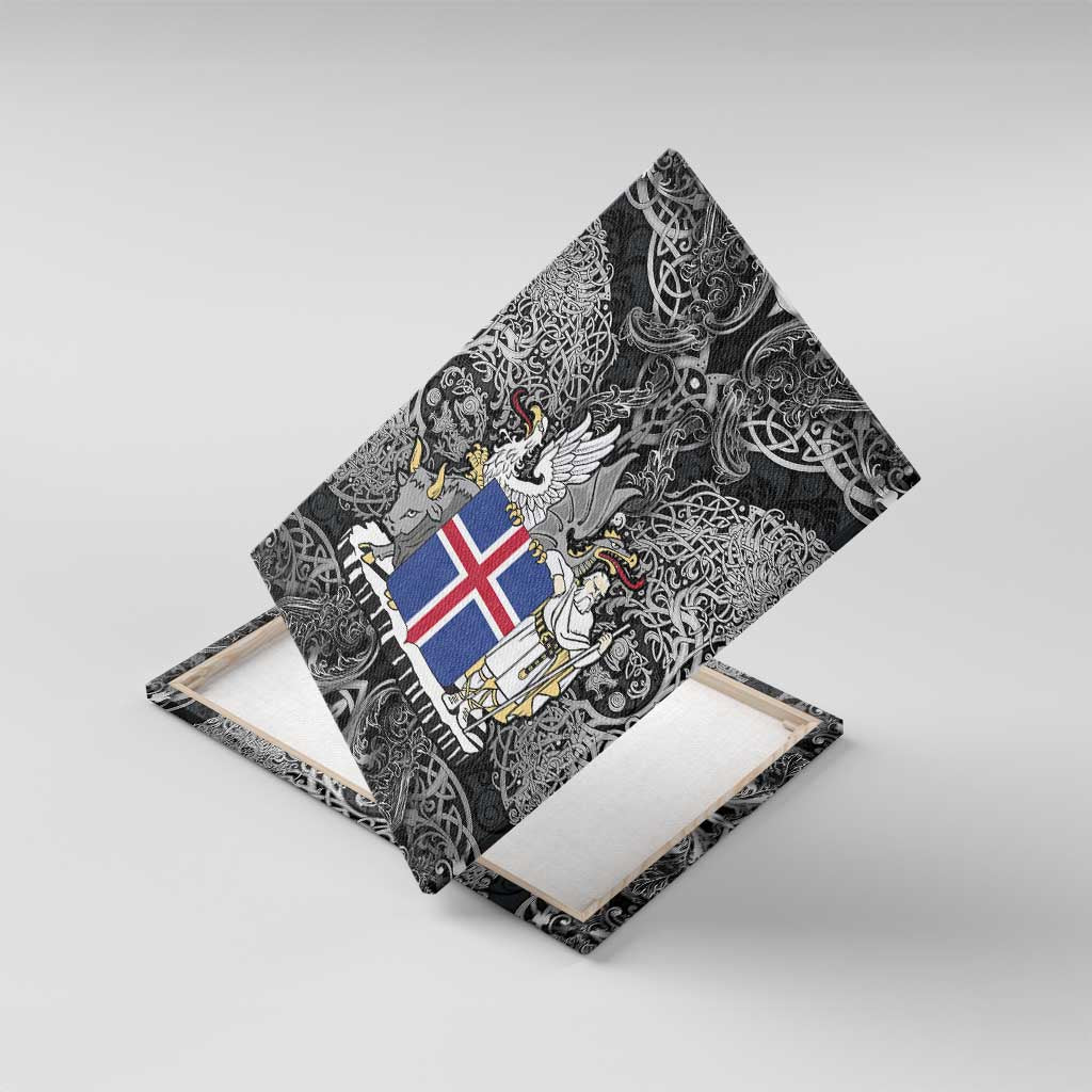 Icelandic Coat of Arms Canvas Wall Art Viking Knotwork and National Flag Design
