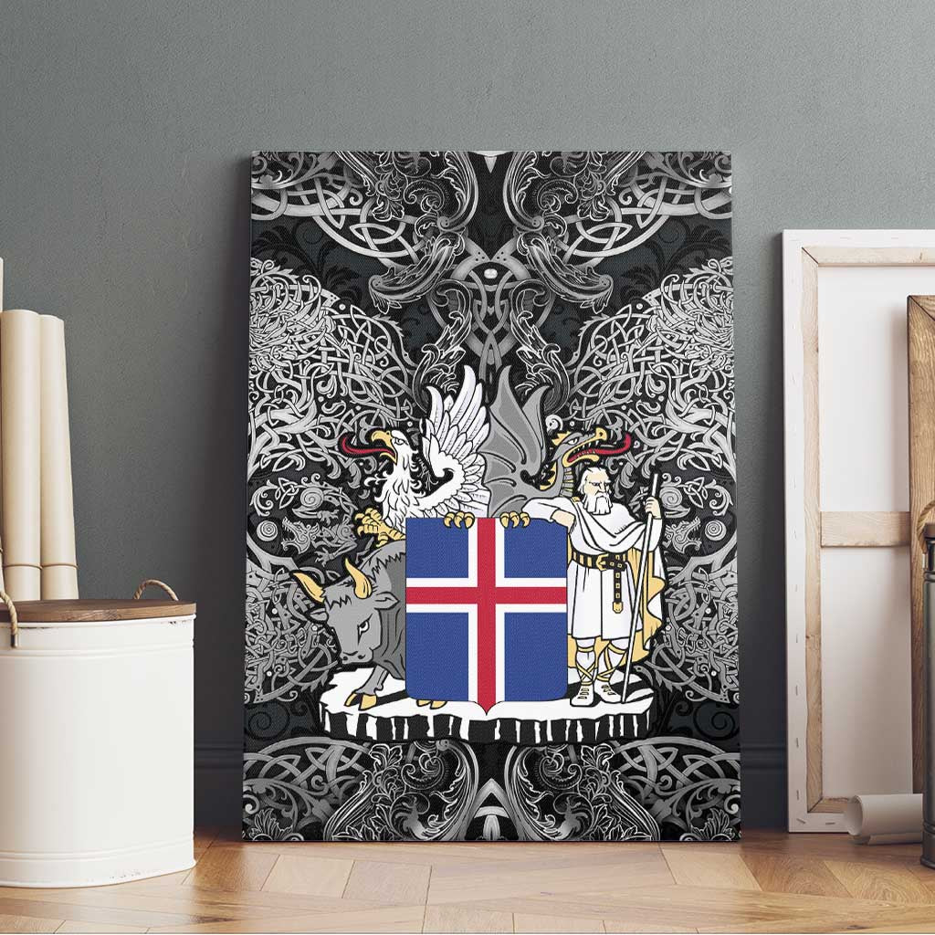 Icelandic Coat of Arms Canvas Wall Art Viking Knotwork and National Flag Design
