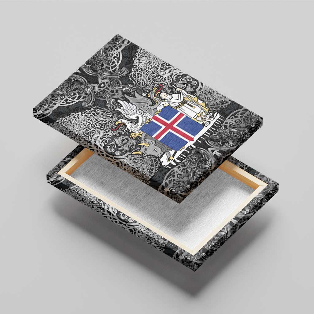 Icelandic Coat of Arms Canvas Wall Art Viking Knotwork and National Flag Design