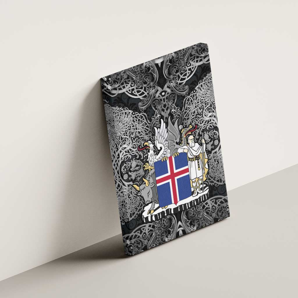 Icelandic Coat of Arms Canvas Wall Art Viking Knotwork and National Flag Design