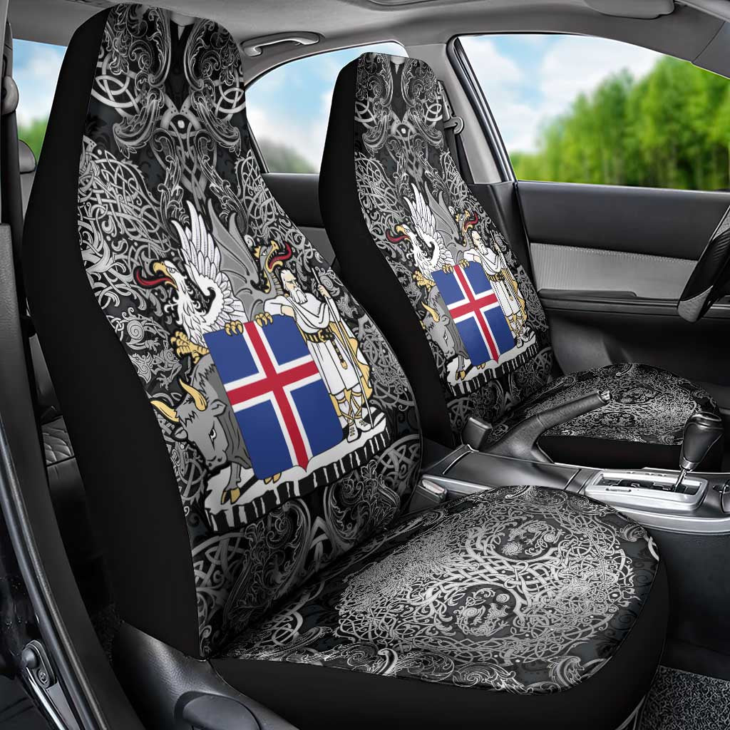 Icelandic Coat of Arms Car Seat Cover Viking Knotwork and National Flag Design