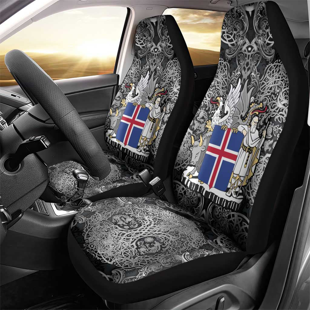Icelandic Coat of Arms Car Seat Cover Viking Knotwork and National Flag Design