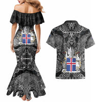 Icelandic Coat of Arms Couples Matching Mermaid Dress and Hawaiian Shirt Viking Knotwork and National Flag Design