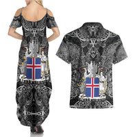 Icelandic Coat of Arms Couples Matching Summer Maxi Dress and Hawaiian Shirt Viking Knotwork and National Flag Design