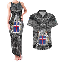 Icelandic Coat of Arms Couples Matching Tank Maxi Dress and Hawaiian Shirt Viking Knotwork and National Flag Design