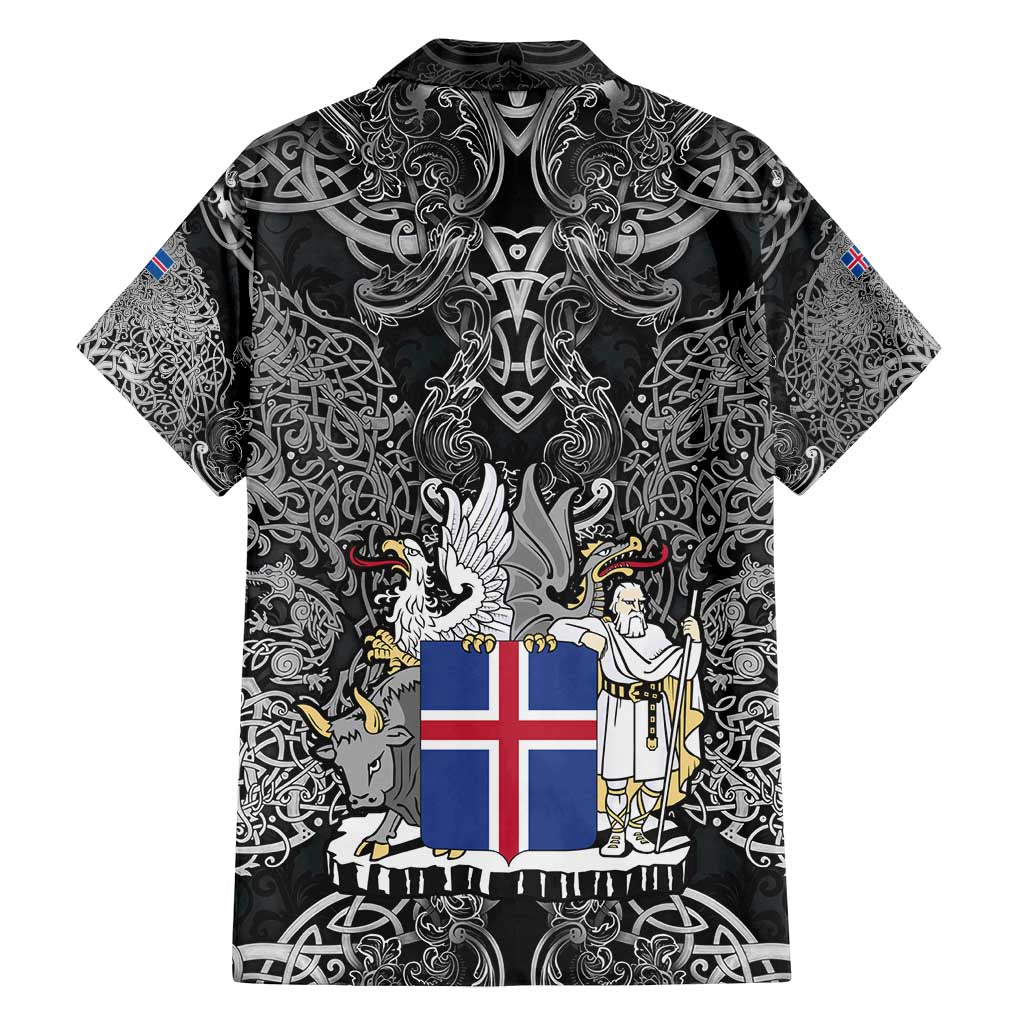Icelandic Coat of Arms Family Matching Long Sleeve Bodycon Dress and Hawaiian Shirt Viking Knotwork and National Flag Design