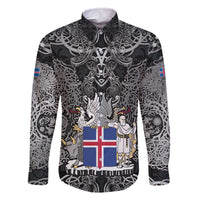 Icelandic Coat of Arms Family Matching Off The Shoulder Long Sleeve Dress and Hawaiian Shirt Viking Knotwork and National Flag Design