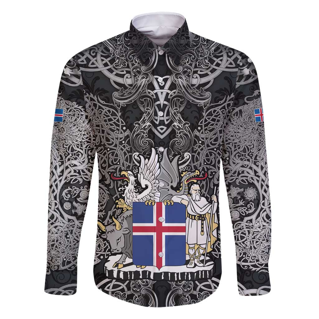 Icelandic Coat of Arms Family Matching Off Shoulder Short Dress and Hawaiian Shirt Viking Knotwork and National Flag Design