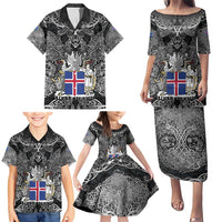Icelandic Coat of Arms Family Matching Puletasi and Hawaiian Shirt Viking Knotwork and National Flag Design