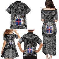 Icelandic Coat of Arms Family Matching Puletasi and Hawaiian Shirt Viking Knotwork and National Flag Design
