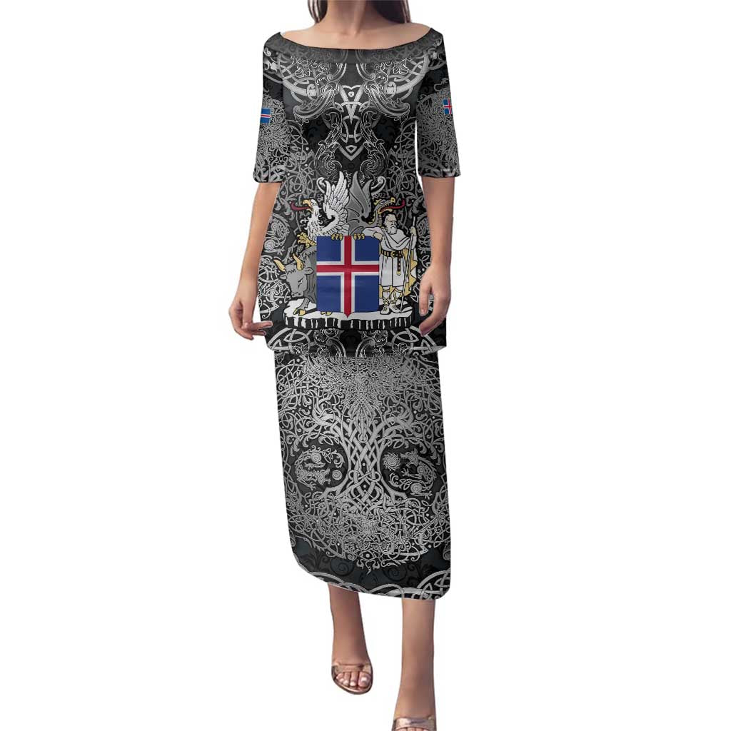 Icelandic Coat of Arms Family Matching Puletasi and Hawaiian Shirt Viking Knotwork and National Flag Design