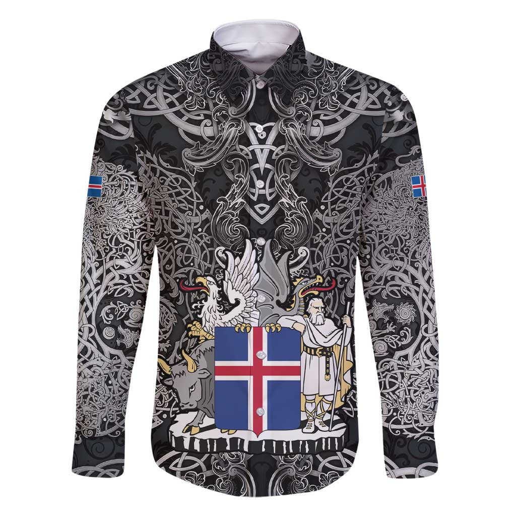 Icelandic Coat of Arms Family Matching Short Sleeve Bodycon Dress and Hawaiian Shirt Viking Knotwork and National Flag Design