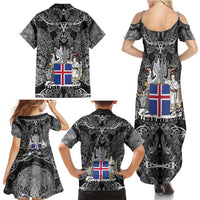 Icelandic Coat of Arms Family Matching Summer Maxi Dress and Hawaiian Shirt Viking Knotwork and National Flag Design