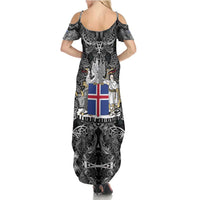 Icelandic Coat of Arms Family Matching Summer Maxi Dress and Hawaiian Shirt Viking Knotwork and National Flag Design