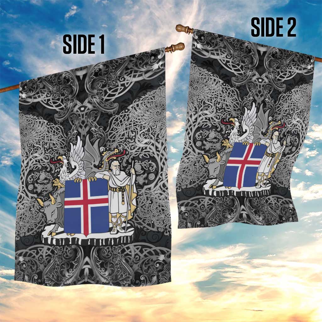 Icelandic Coat of Arms Garden Flag Viking Knotwork and National Flag Design