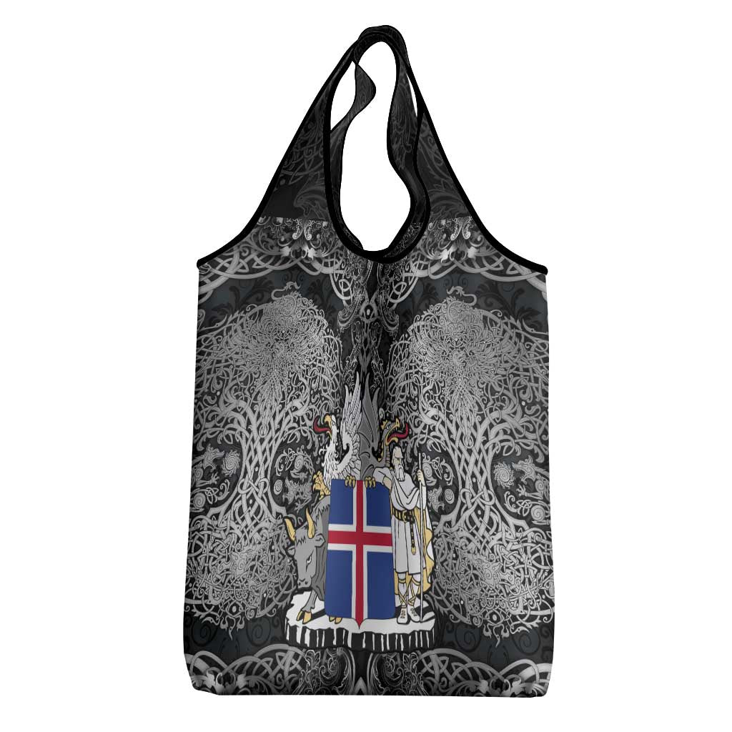 Icelandic Coat of Arms Grocery Bag Viking Knotwork and National Flag Design