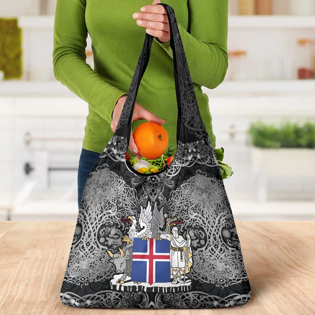 Icelandic Coat of Arms Grocery Bag Viking Knotwork and National Flag Design
