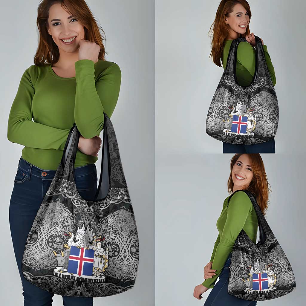 Icelandic Coat of Arms Grocery Bag Viking Knotwork and National Flag Design