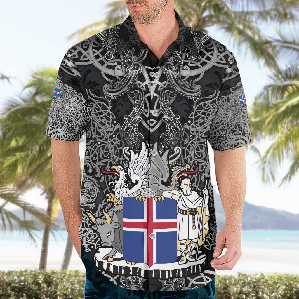 Icelandic Coat of Arms Hawaiian Shirt Viking Knotwork and National Flag Design
