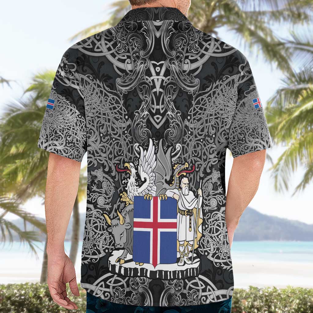 Icelandic Coat of Arms Hawaiian Shirt Viking Knotwork and National Flag Design