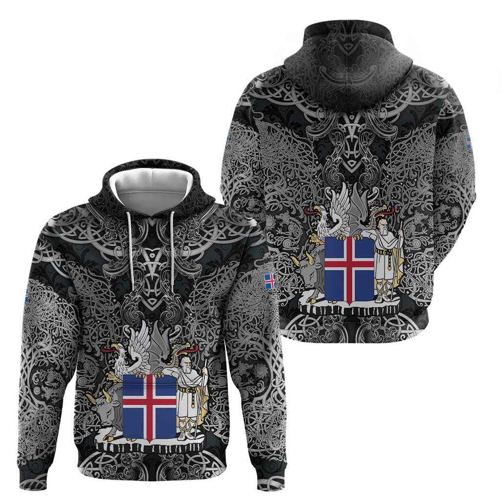 Icelandic Coat of Arms Hoodie Viking Knotwork and National Flag Design