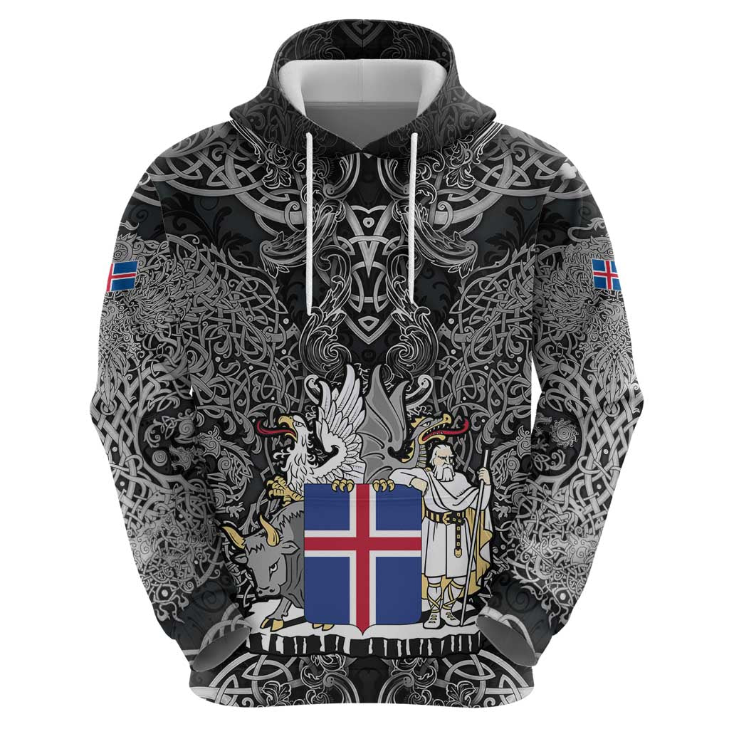 Icelandic Coat of Arms Hoodie Viking Knotwork and National Flag Design
