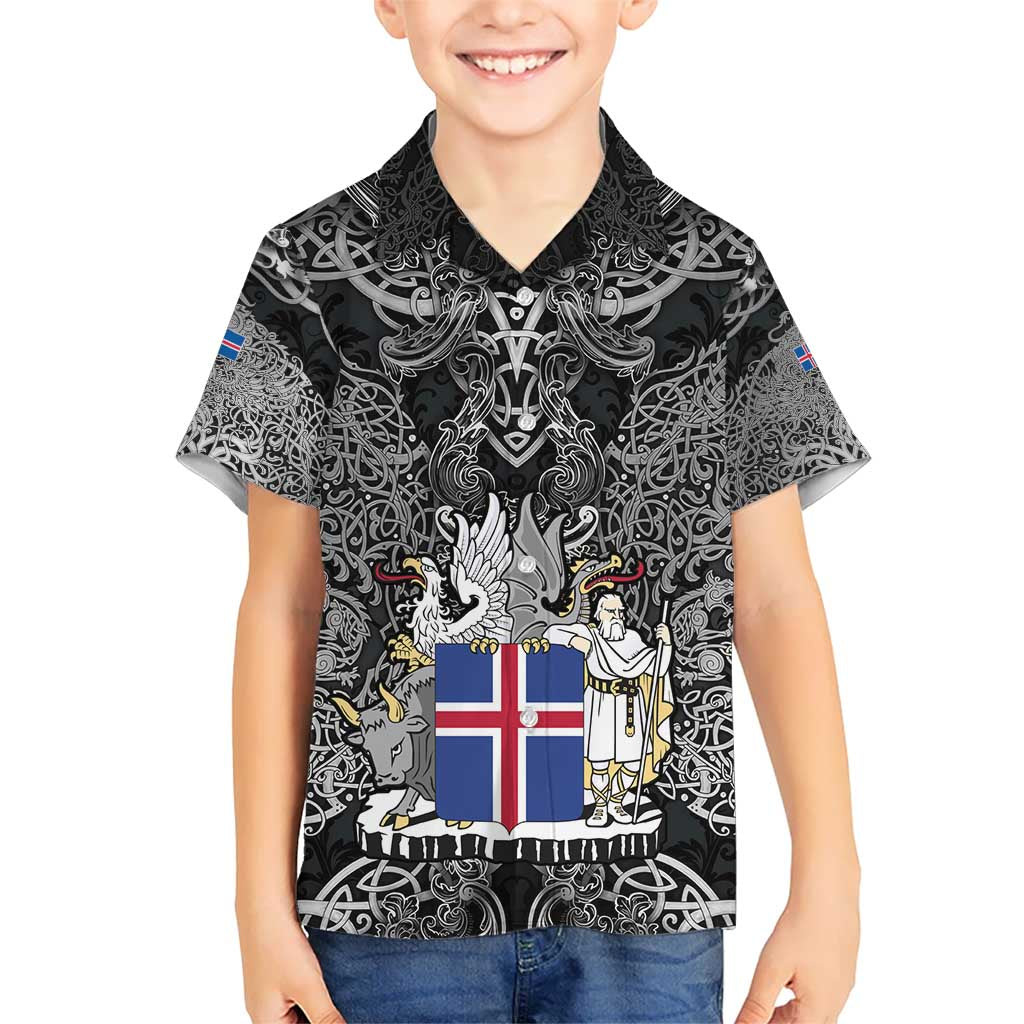 Icelandic Coat of Arms Kid Hawaiian Shirt Viking Knotwork and National Flag Design